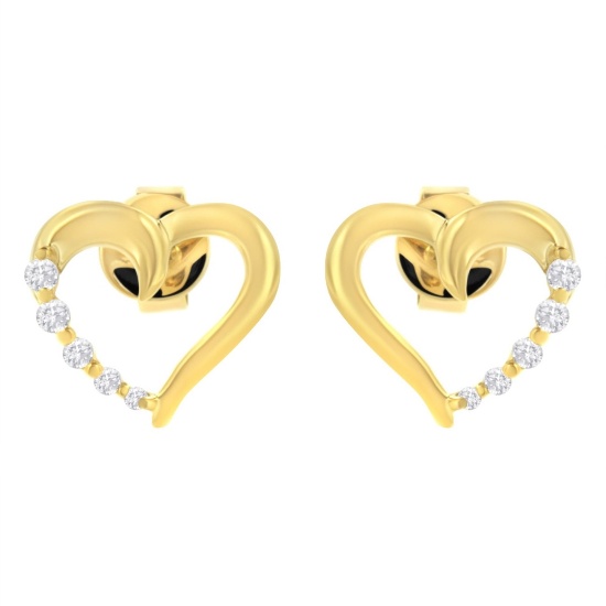 14k Gold .12ct Diamond Open Heart Earrings
