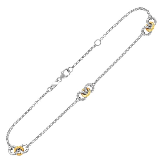 14k Gold & Silver Triple Ring Stationed Anklet