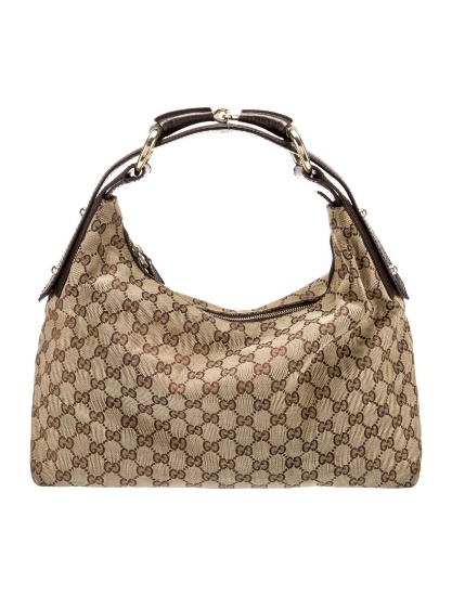 Gucci Gg Horsebit Chain Neut Canvas Top Hdl Bag
