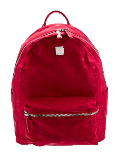 Mcm Red Nylon Silver-tone Hardware Backpack