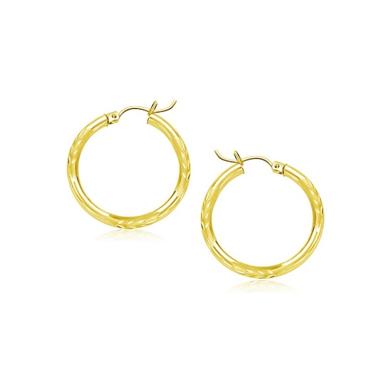 10k Gold Diamond Cut Hoop Earrings 15mm