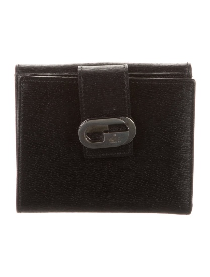 Gucci Black Leather Snap Cls Compact Wallet