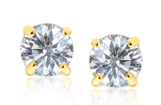14k Gold Round .50ct White Topaz Stud Earrings