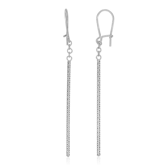 14k White Gold Long Bar Diamond-cut Drop Earrings
