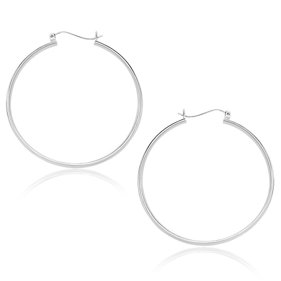 10k White Gold Polished Hoop Earrings 40mm