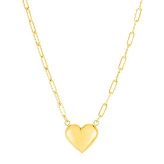 14k Gold Puffed Heart Paperclip Necklace