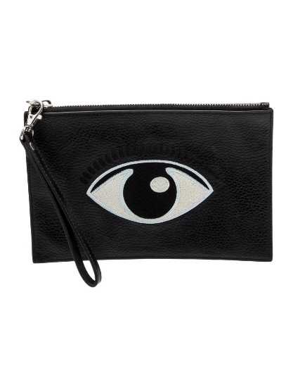 Kenzo Graphic Print Black Leather Zip Cls Clutch