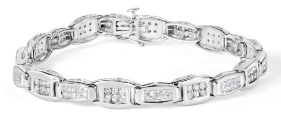 14k Wgold Round & Baguette 2.50ct Diamond Bracelet