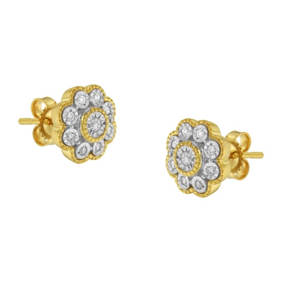 14k Gold-pl .15ct Diamond Floral Earrings