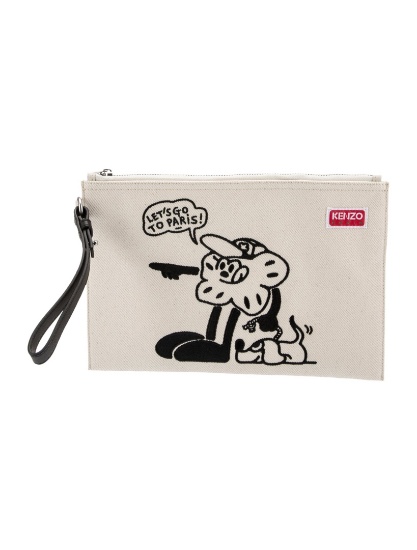 Kenzo Neut Canvas Silver-tone Hdw Emb Clutch