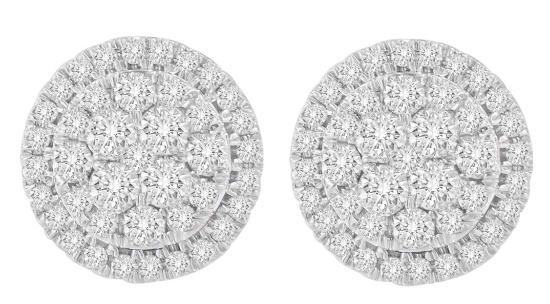 10k Gold Round 1.48ct Diamond Cluster Earrings