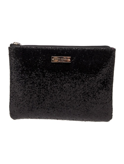 Kate Spade Black Glitter Zip Closure Portfolio