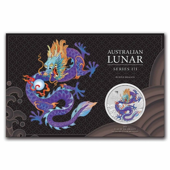 2024 Silver Lunar Colorized Purple Dragon In Card