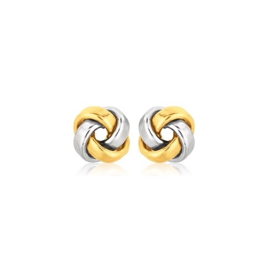 14k Two-tone Gold Square Love Knot Stud Earrings
