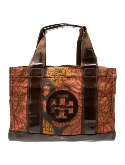 Tory Burch Printed Red Canvas Top Hdl Bag