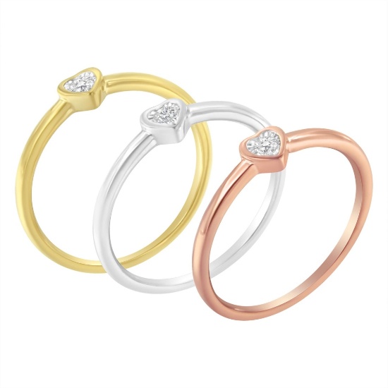 14k Gold-pl .15ct Diamond Stackable Heart Ring Set