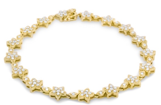 14k Gold Round 1.20ct Diamond Floral Star Bracelet