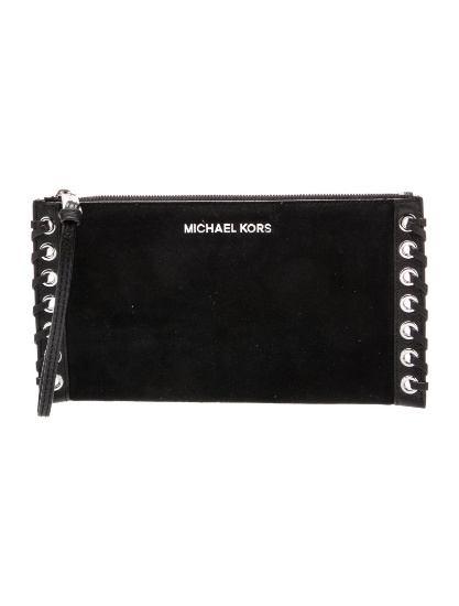 Michael Kors Suede Leather & Whipstitch Zip Clutch