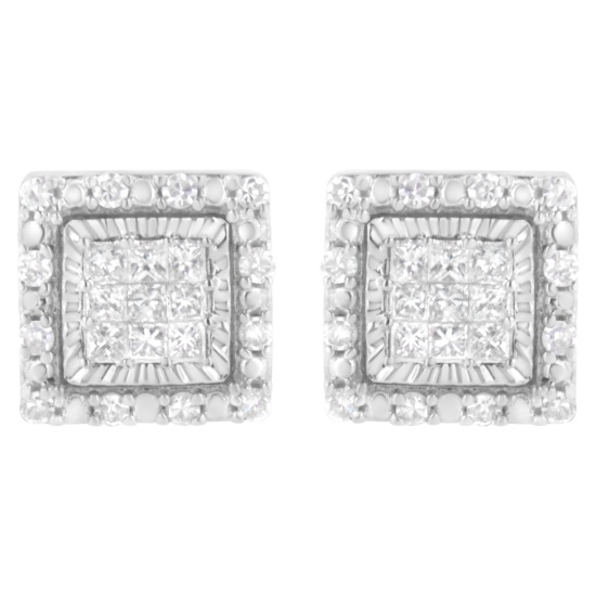 10k Gold Multi-cut .50ct Diamond Square Earrings
