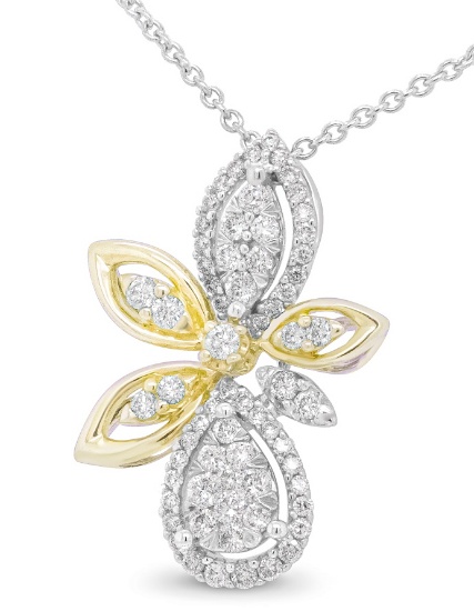 14k Two Tone Gold .65ct Diamond Floral Necklace