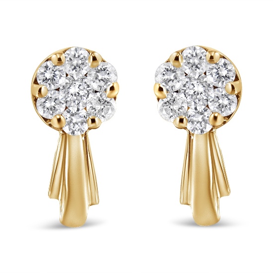 14k Gold .77ct Diamond Floral Cluster Earrings
