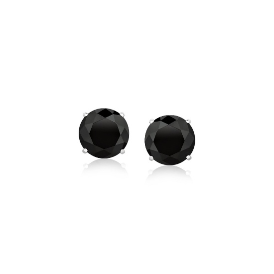 14k Wgold Round 1.50ct Black Topaz Stud Earrings