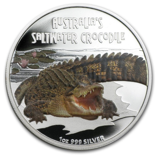 2009 Tuvalu 1 Oz Silver Saltwater Crocodile Proof