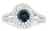 14k Wgold 1.34ct White & Blue Diamond Halo Ring