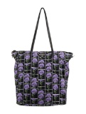 Prada Blue Floral Print Silver-tone Hdw Zip Tote