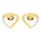 14k Gold .12ct Diamond Open Heart Earrings