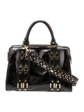 Tory Burch Blk Patent Leather Zip Cls Top Hdl Bag