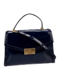 Tory Burch Blue Lthr Push-lock Top Hdl Bag