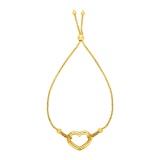 14k Gold Shiny Open Heart Adjustable Bracelet