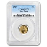 1987 1/10 Oz American Gold Eagle Ms-70 Pcgs