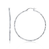 14k White Gold Diamond-cut Hoop Earrings