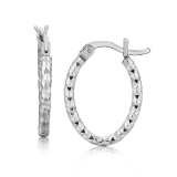 Sterling Silver Diamond Cut Oval Hoop Earrings