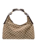 Gucci Gg Horsebit Chain Neut Canvas Top Hdl Bag
