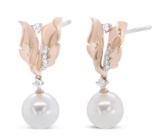 14k Rgold .15ct Diamond & Pearl Stud Earrings