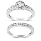 Glistening .49ct Diamond Halo Milgrain Ring Set