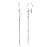 14k White Gold Long Bar Diamond-cut Drop Earrings