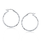 14k White Gold Diamond-cut Hoop Earrings