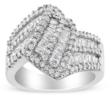 14k W. Gold Round & Baguette 1.50ct Diamond Ring