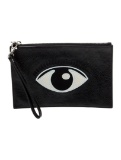 Kenzo Graphic Print Black Leather Zip Cls Clutch