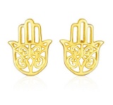 14k Gold Polished Hand Of Hamsa Post Earrings