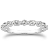 14k Wgold .13ct Diamond Vintage Look Milgrain Band