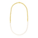 14k Gold Oval Chain With Pearls Necklace