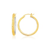 10k Two-tone Gold Petite Patterned Hoop Earrings