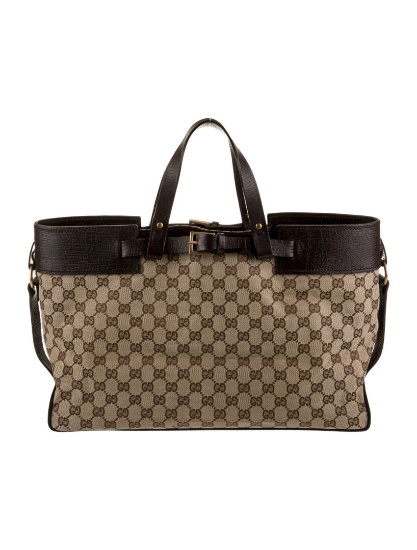 Gucci Brown Canvas Gold-tone Hdw Weekender Bag