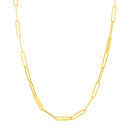 14k Gold Paperclip Chain & Gold Bar Necklace