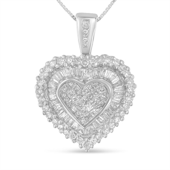 10k Gold Multi-cut .99ct Diamond Heart Necklace